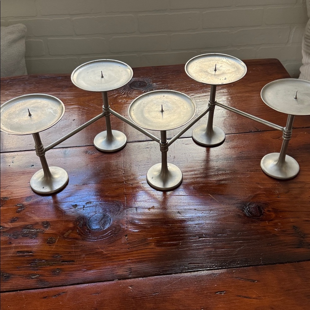 Vintage POTTERY BARN PEWTER 5- Pillar CANDLE HOLDER HINGED